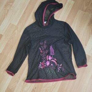 Le Chateau sheer embroidered hooded top size L